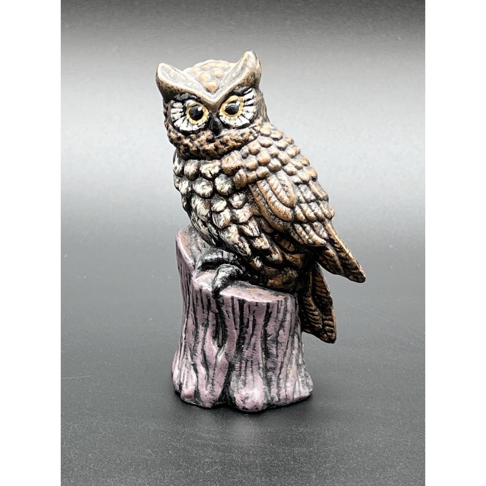 Vintage Owl Figurine Ceramic Statue Perched on Tree Stump 5" Woodland Decor